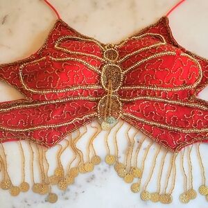Handmade Belly Dance Set Red Beaded Tribal Dance Top And Skirt